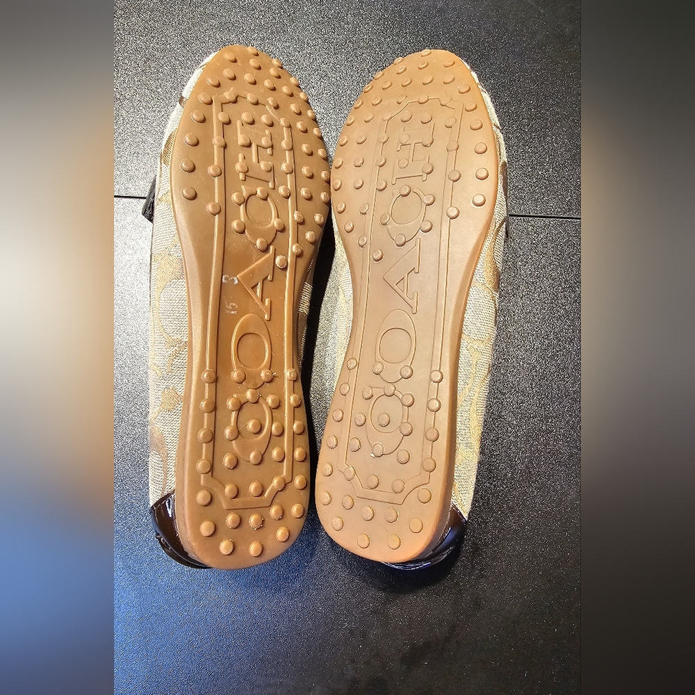 COACH WOMEN’S TAN FORTUNATA MONOGRAM JACQUARD HORSEBIT LOAFERS SIZE 7 - Picture 11 of 14